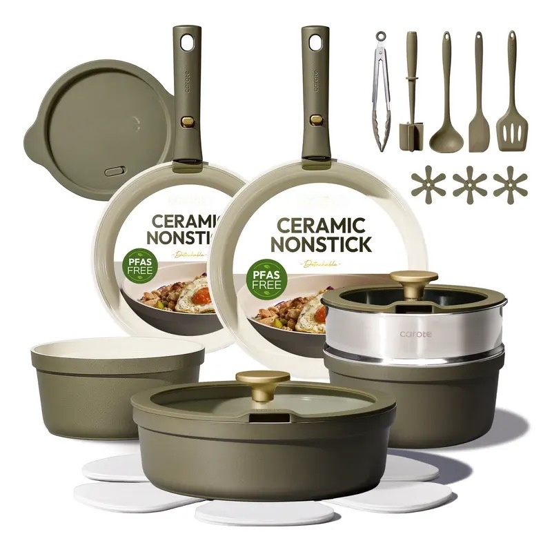 Ceramic Cookware Set with Detachable Handles